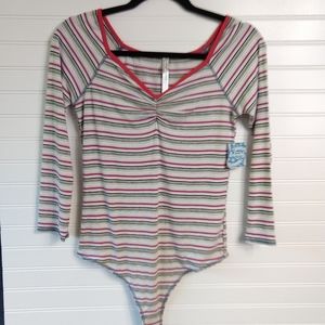 NWT Free People Striped V-Neck Stretchy Bodysuit M